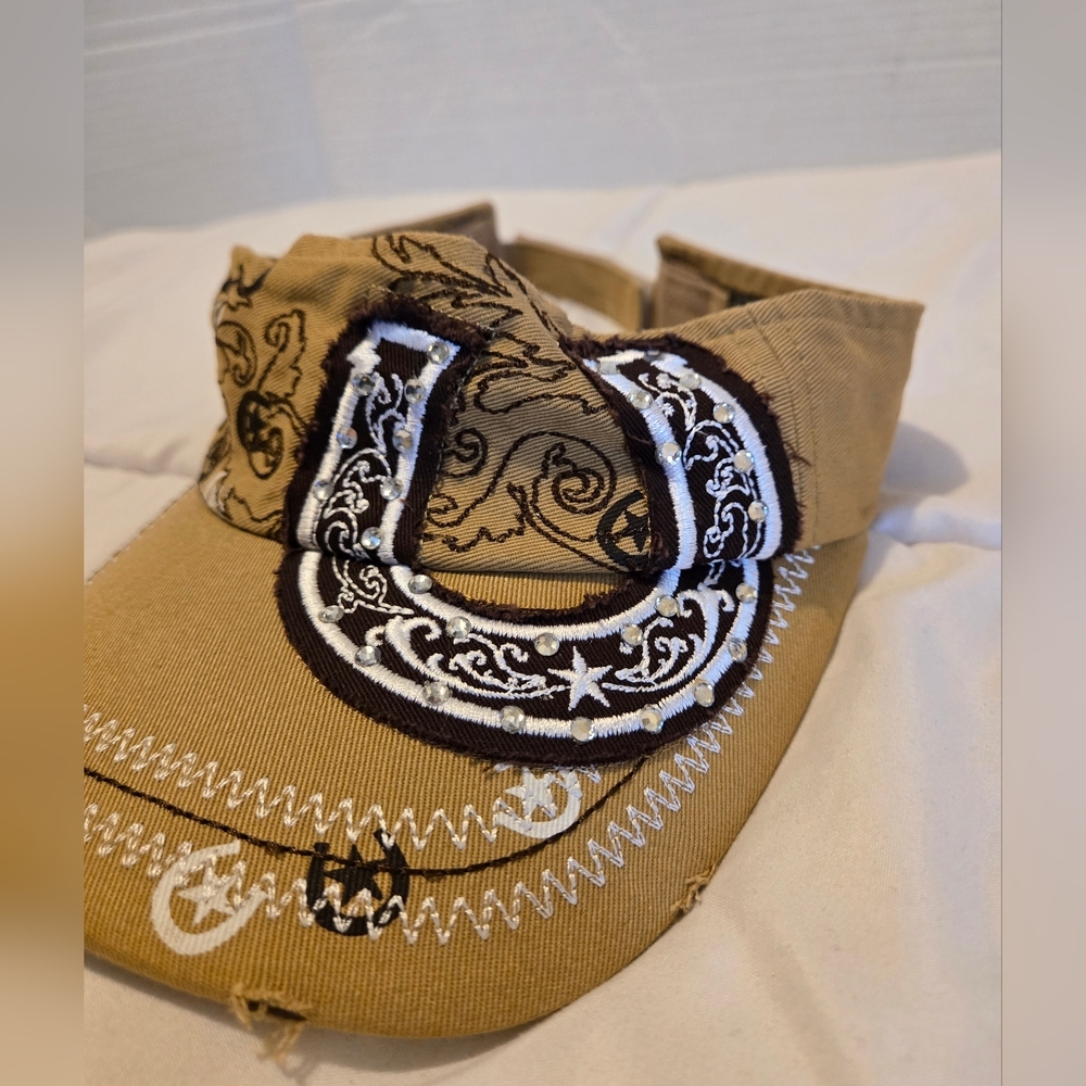 Hat By Pitbull Cotton Brown Tan Horseshoe Visor Travel Country Work